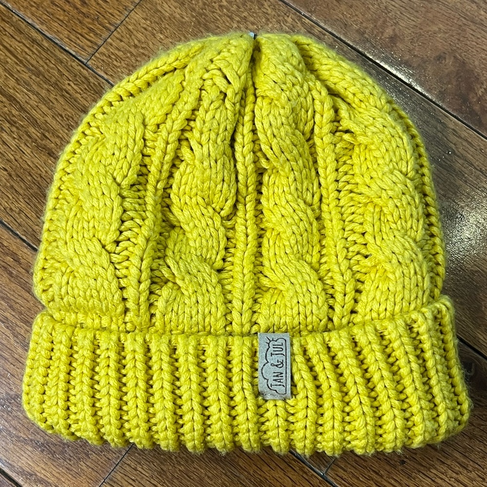 Jan & Jul Cable Knit Beanie Hat Mustard Yellow Kids L Chunky Knit Cozy Unisex